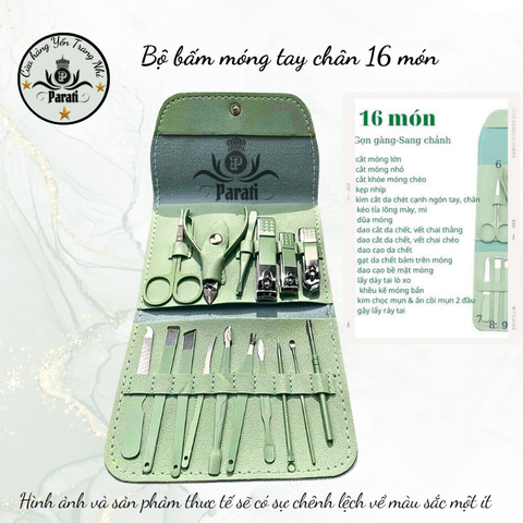 Bộ bấm móng tay chân 16 món màu xanh lá