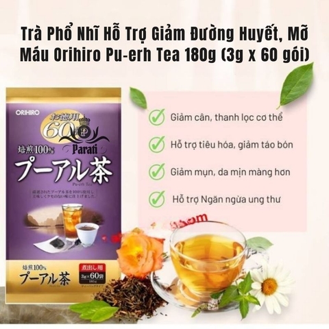 Bịch 60 gói trà phổ nhĩ Orihiro Pu-erh Tea Nhật Bản 180g (3gx60 gói)
