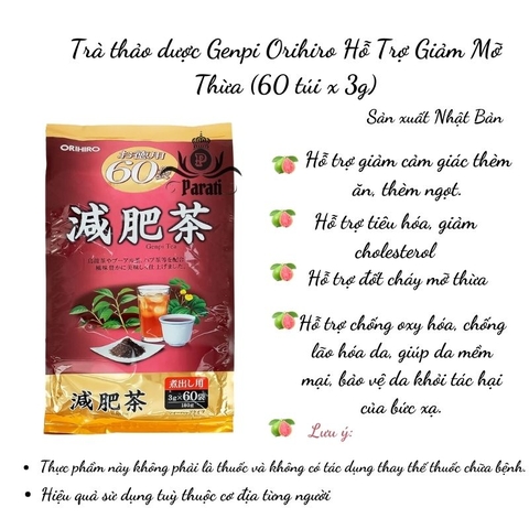 Bịch 60 gói trà thảo dược Orihiro Genpi Tea Nhật Bản 180g (3gx60 gói)