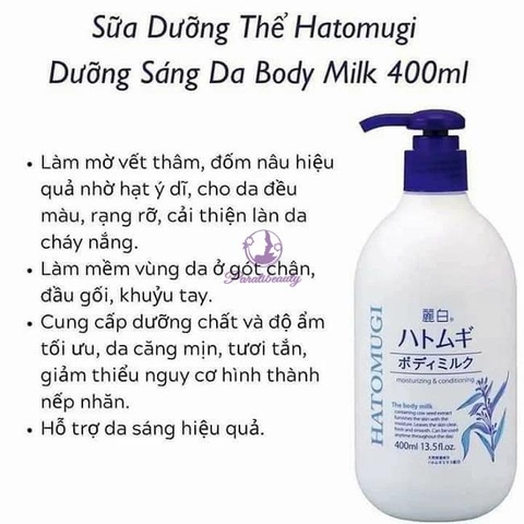 Sữa dưỡng thể trắng da chiết xuất ý dĩ Hatomugi 400ml