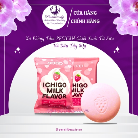 Xà Phòng Tắm Chiết Xuất Từ Sữa-Dâu Tây  Pelican Ichigo Milk Flavor Body Soap 80g G