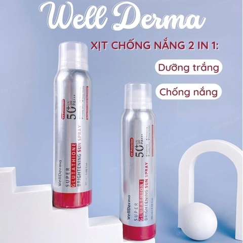 Xịt Chống Nắng Wellderma Super Glutathione Whitening Sun Spray 2in1 Trắng Da 180ml