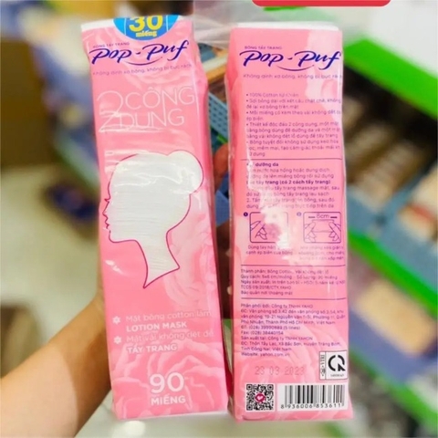 Bịch 90 miếng bông tẩy trang Pop Puf không dính sơ bông, không mục