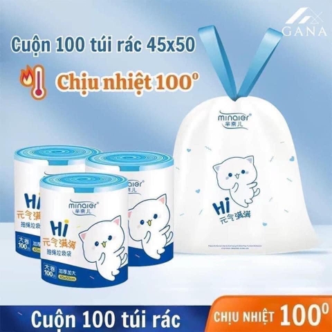 TDEP. Cuộn 100 túi rác quai sách Minaier 45x50cm