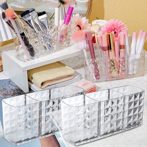 Kệ 3 ngăn trong suốt đựng cọ trang điểm đa năng 17,5x8x7cm