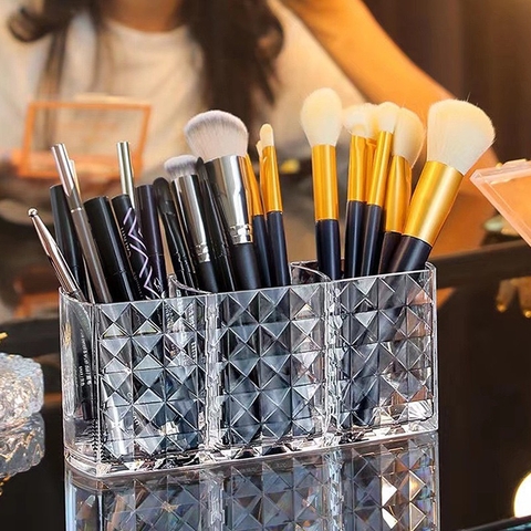 Kệ 3 ngăn trong suốt đựng cọ trang điểm đa năng 17,5x8x7cm