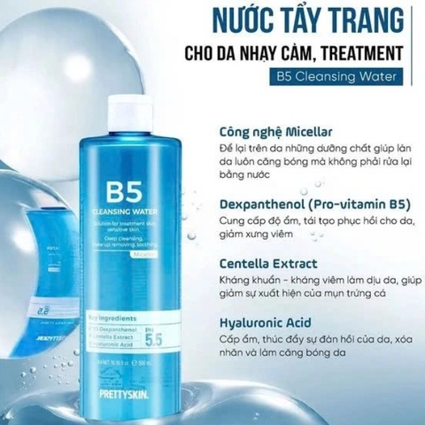 Nước Tẩy Trang Phục Hồi Cho Da Nhạy Cảm Prettyskin B5 Cleansing Water 500ml