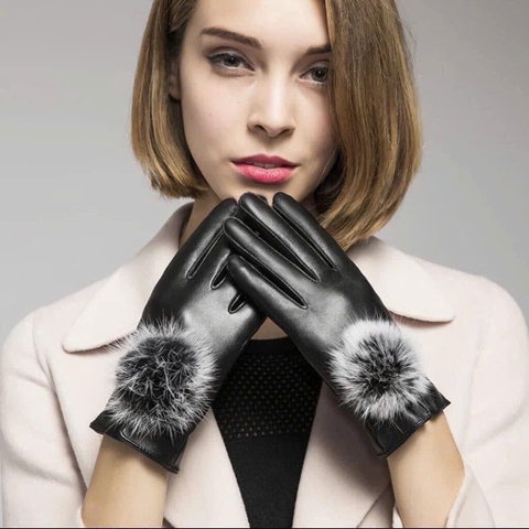 B7.5. Đôi bao tay da nữ thời trang mùa đông lót nỉ giữ ấm