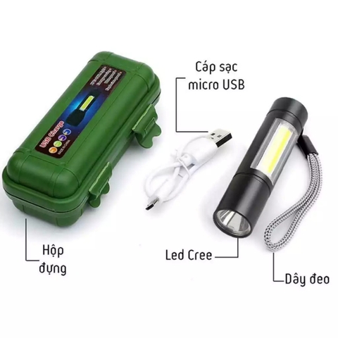 19.Đèn pin mini siêu sáng cầm tay sạc usb bỏ túi tiện lợi 9,5x2.5(2)cm