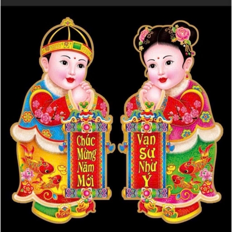 Cặp Decal Tiên Đồng Ngọcc Nữ Dán Trang Trí Tết 48cm