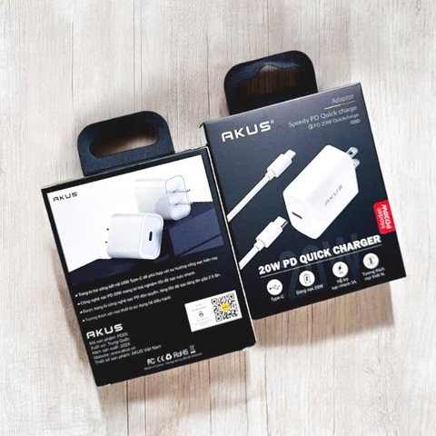 Bộ sạc nhanh PD20W cho dòng máy iPhone từ 8-12prm Akus