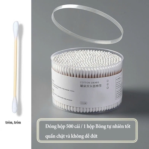 Hộp 500 tăm bông hai đầu thân gỗ tre hai đầu vệ sinh an toàn