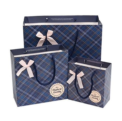 Túi giấy đựng quà kẻ xanh đính nơ