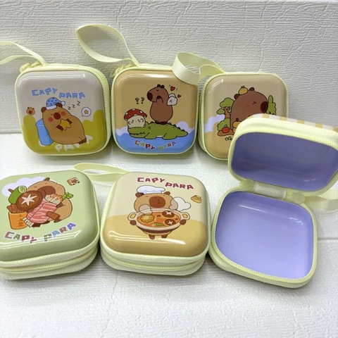 Hộp đựng tai nghe, phụ kiện khóa kéo 2 đầu họa tiết capybara 7*7*3cm