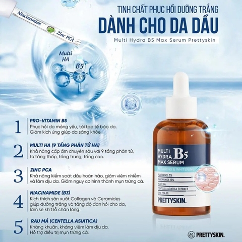 Serum phục hồi dưỡng trắng da dầu Pretty Skin Multi Hydra B5 Max 50ml