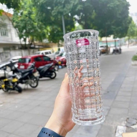 Bình/lọ hoa thuỷ tinh dáng trụ vân nổi (20x8cm)