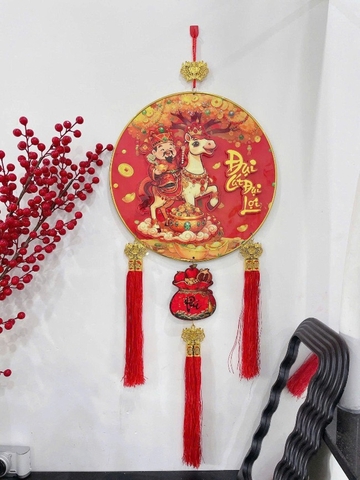 Liễng tròn thần tài ngựa hũ tiền mix câu chúc Đại cát đại lợi