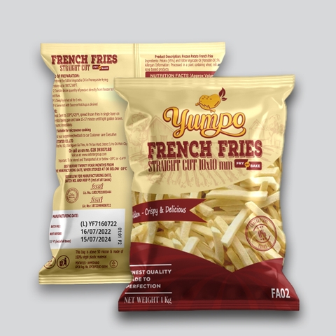 Khoai tây nhập khẩu đông lạnh Yumpo French Fries Straight Cut cắt thẳng 10x10mm (túi 1kg) - Ấn Độ