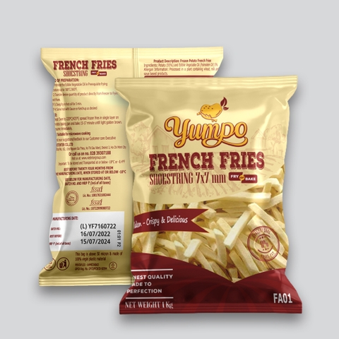 Khoai tây nhập khẩu đông lạnh Yumpo French Fries Shoestring cắt thẳng 7x7mm (túi 1kg) - Ấn Độ