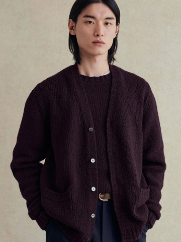 Plum Boucle Wool Student Cardigan