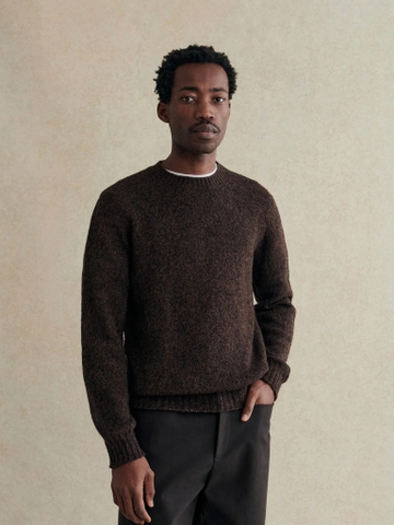 Heathered Bark Brown Soft Brushed Wool Shaggy Sheep Sweater