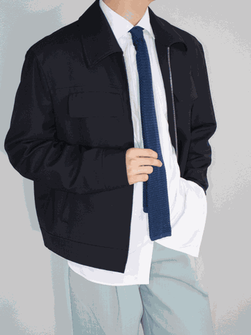 Black Tropical Wool Harrington Jacket