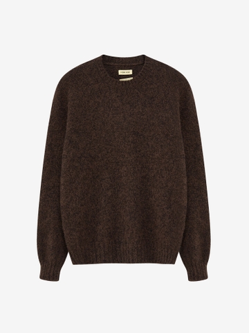 Heathered Bark Brown Soft Brushed Wool Shaggy Sheep Sweater