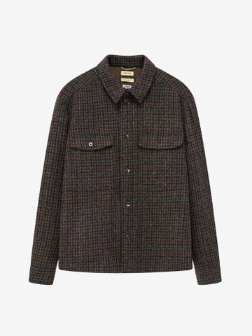 Brick Red Houndstooth Harris Tweed Wool Overshirt
