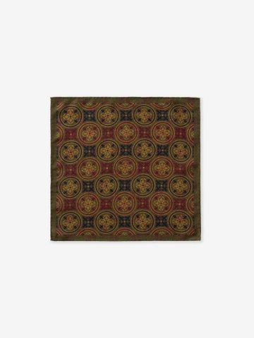 Khaki Geometric Tapestry Wool Pocket Square