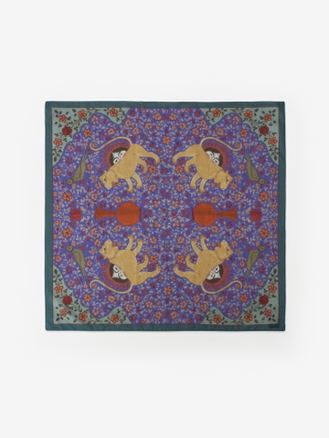Ispahan Folk Pattern Blue Cotton Voile Printed Scarf