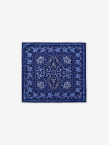 Indigo Jacobean Wool Pocket Square