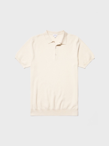 Fine Texture Polo Shirt in Ecru