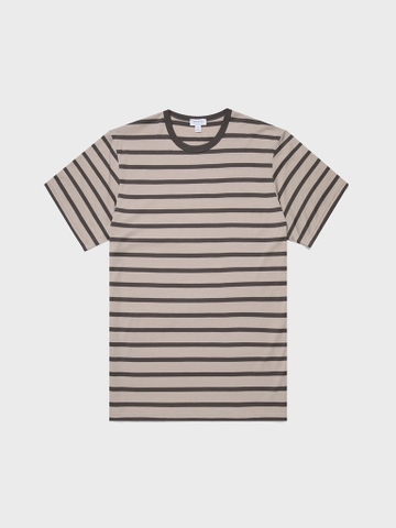 SS Crew Neck T Shirt in Ash Grey/Charcoal Breton Stripe