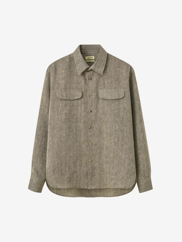 Khaki & Ecru Linen Herringbone Two Pocket Overshirt