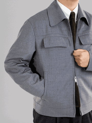 Mid Grey Tropical Wool Harrington Jacket