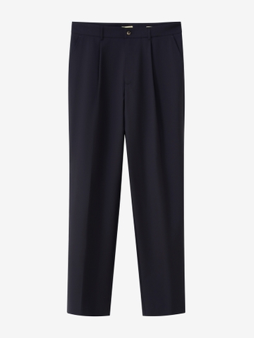 Navy Wool One Pleat Trousers