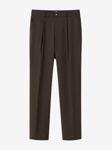Bark Brown Cold Wool One Pleat Trousers