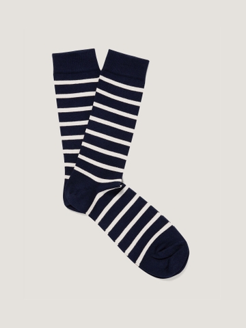 Stripe Cotton Socks in Navy/Archive White