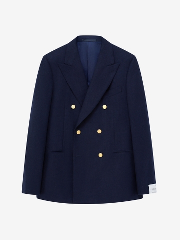 Norma Navy Flannel Double-Breasted Blazer