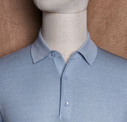 Puglia Macaron Blue Mercerised Cotton Knit Polo