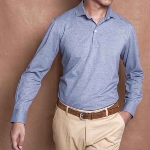 Melange Blue Long Sleeve Polo