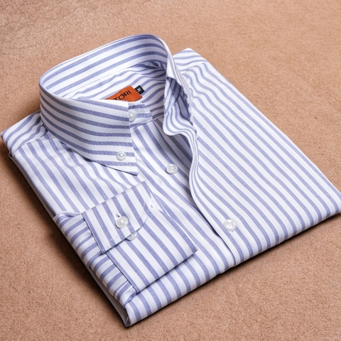 Blue White Stripes Button Down Cotton Shirt