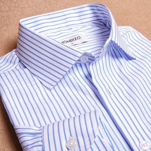 White Blue Small Stripes Cotton Shirt Monrizo