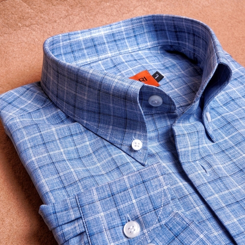 Blue & White Plaid Button Down Cotton Shirt