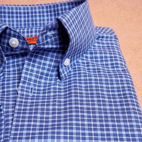 Dark Blue Check Button Down Cotton Shirt