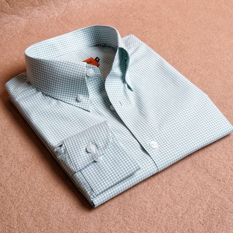 Dusty Mint Gingham Button Down Cotton Shirt