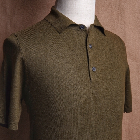 Roma Sage Olive Wool Silk Cotton Knit Polo