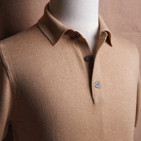 Roma Camel Wool Silk Cotton Knit Polo