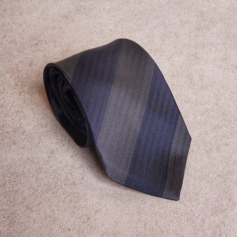 Grey Navy Stripe Silk Tie