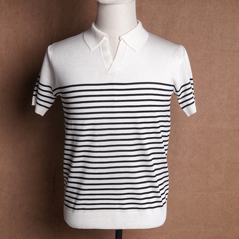 White Nautical Stripe Polo